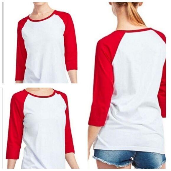 Baseball T-Shirt 2-toned White & Red - Picture 15 of 15